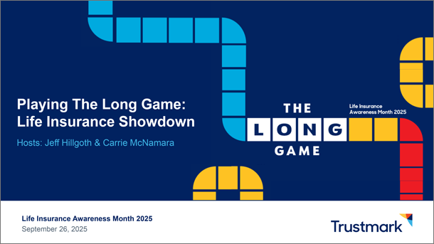 Powerpoint title slide: Playing the Long Game: Life Insurance Showdown